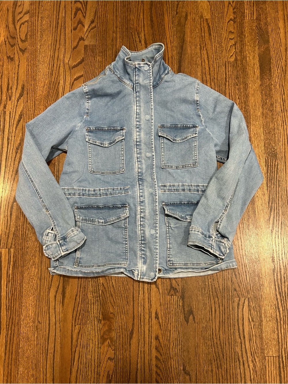 Judy Blue Denim Utility Jacket Size Large Stretch Military Cargo
